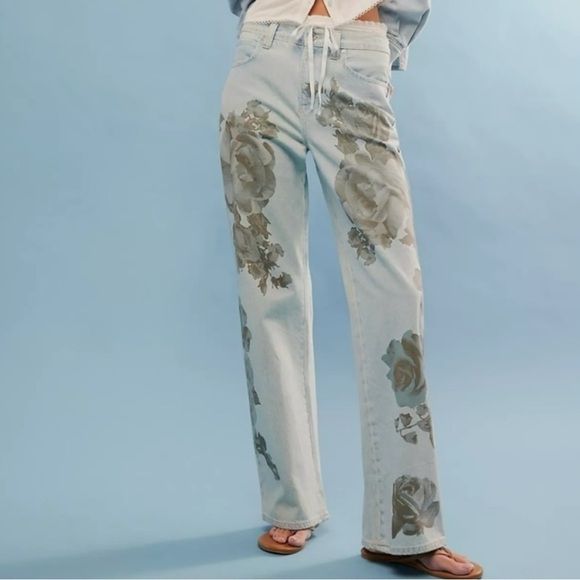 Free People Tinsley 90s Baggy Floral Wide Leg Straight Jeans 32 Grunge NWT NEW - Picture 9 of 16